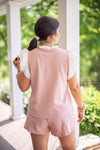 pink linen ruffle matching shorts set