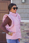 mauve pink ruffle quilted puffer vest