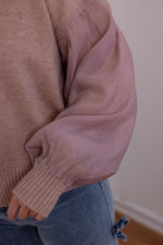 mauve pink sheer sleeve knit sweater