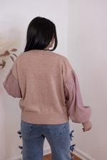 mauve pink sheer sleeve knit sweater