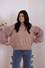 mauve pink sheer sleeve knit sweater