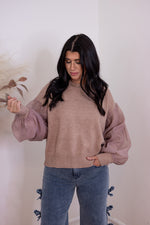 mauve pink sheer sleeve knit sweater