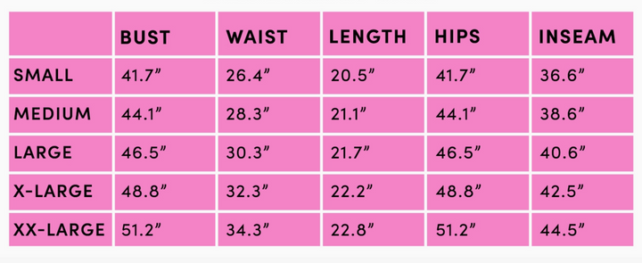 skort size chart