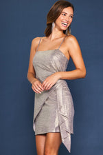 Skies Are Blue Metallic champagne sleeveless wrap style dress