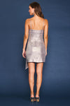 Skies Are Blue Metallic champagne sleeveless wrap style dress