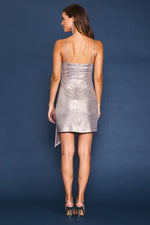 Skies Are Blue Metallic champagne sleeveless wrap style dress