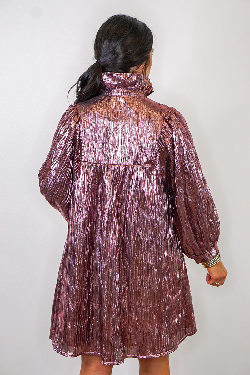 metallic mauve babydoll dress