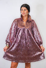 metallic mauve babydoll dress