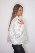 white metallic puffer jacket