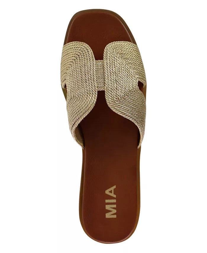 mia dia gold woven slide sandals