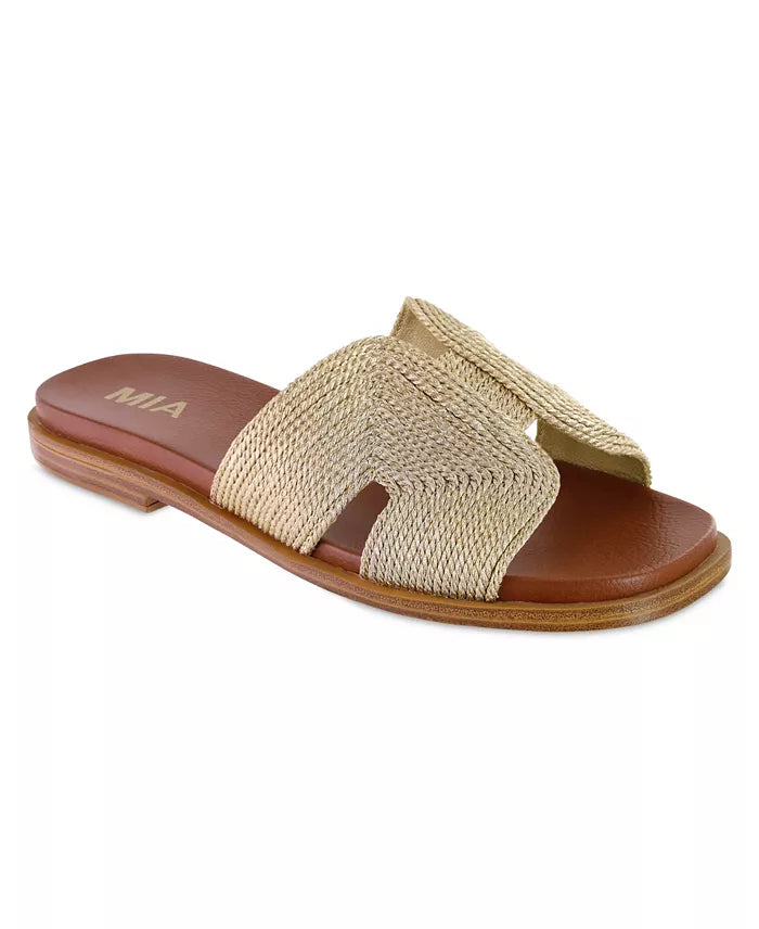 mia dia gold woven slide sandals