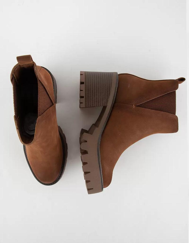 mia rusty cognac suede chunky lug boot chelsea