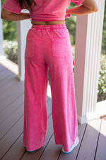 wide leg pink cargo lounge pant