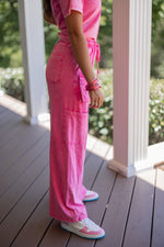 wide leg pink cargo lounge pant