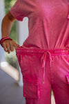 wide leg pink cargo lounge pant