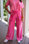 wide leg pink cargo lounge pant