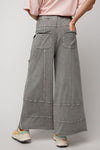 Easel French terry knit wide leg pants in mineral washed ash grey