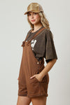 Fantastic Fawn Mineral washed brown french terry knit overall shorts