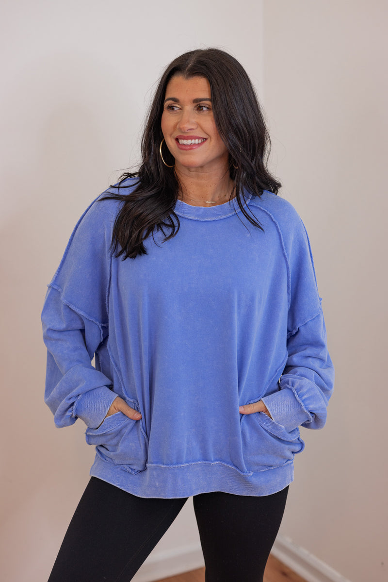 blue mineral washed cotton sweatshirt