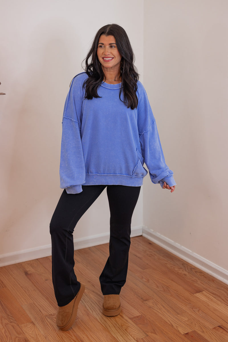 blue mineral washed cotton sweatshirt