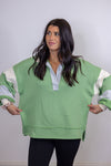 mint green color block collared pullover