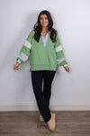 mint green color block collared pullover