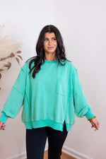 easel mint green side slit pullover