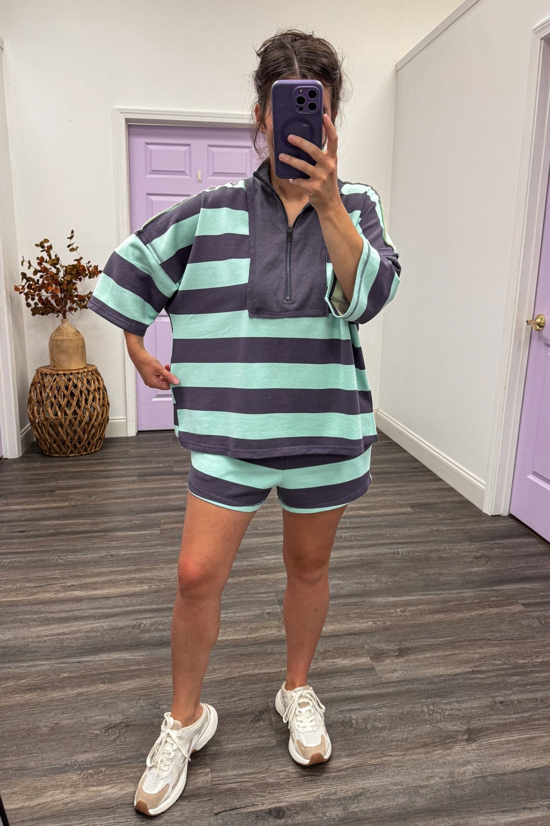 mint striped relaxed matching set