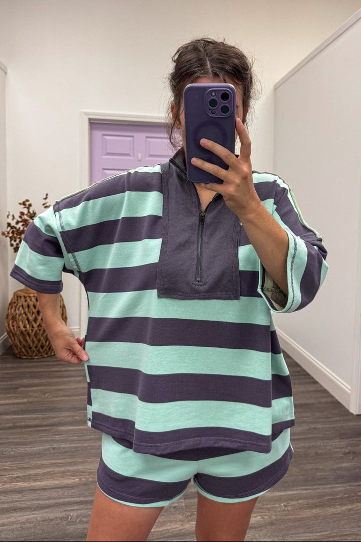 mint striped oversized matching set