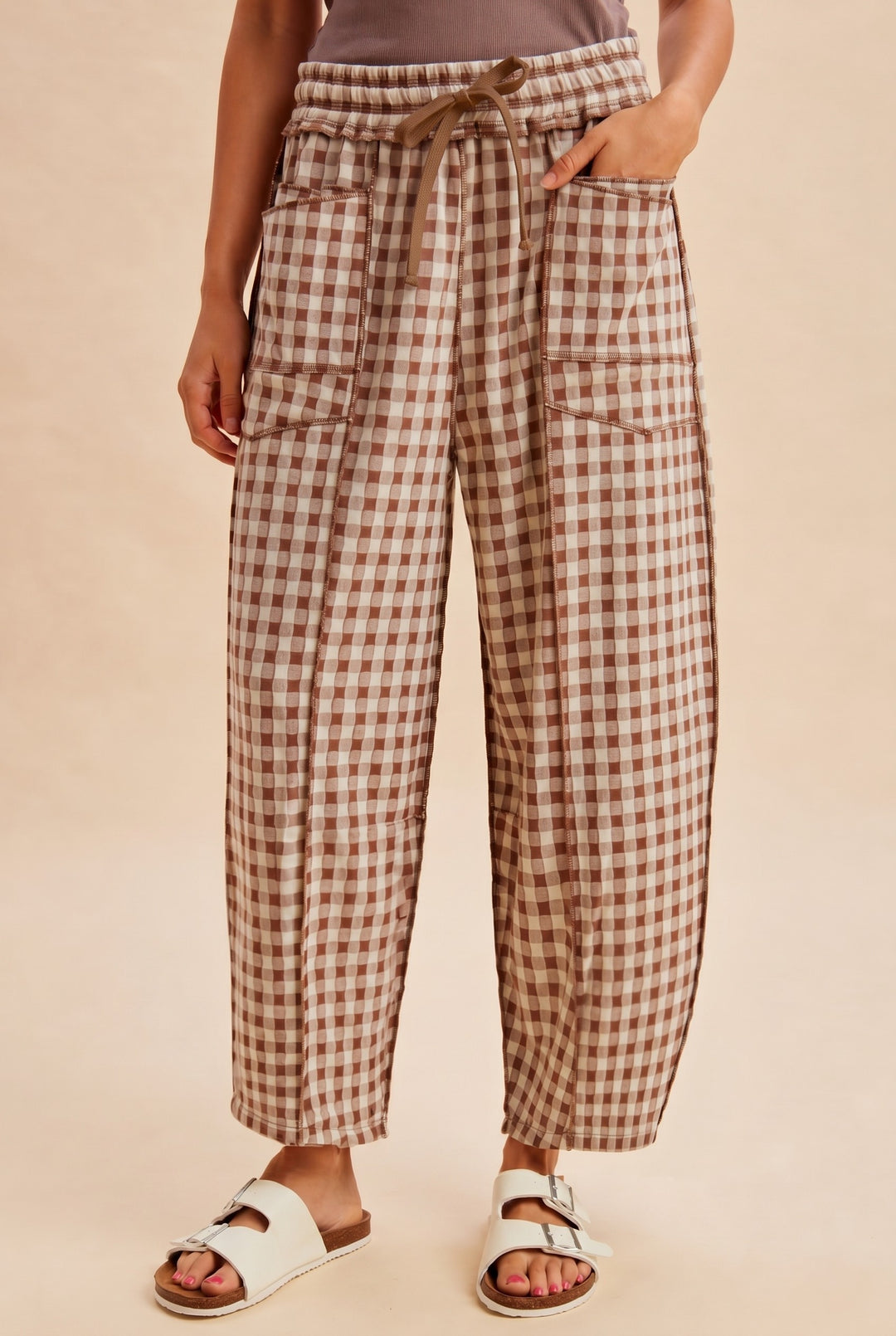 mocha brown gingham knit pants