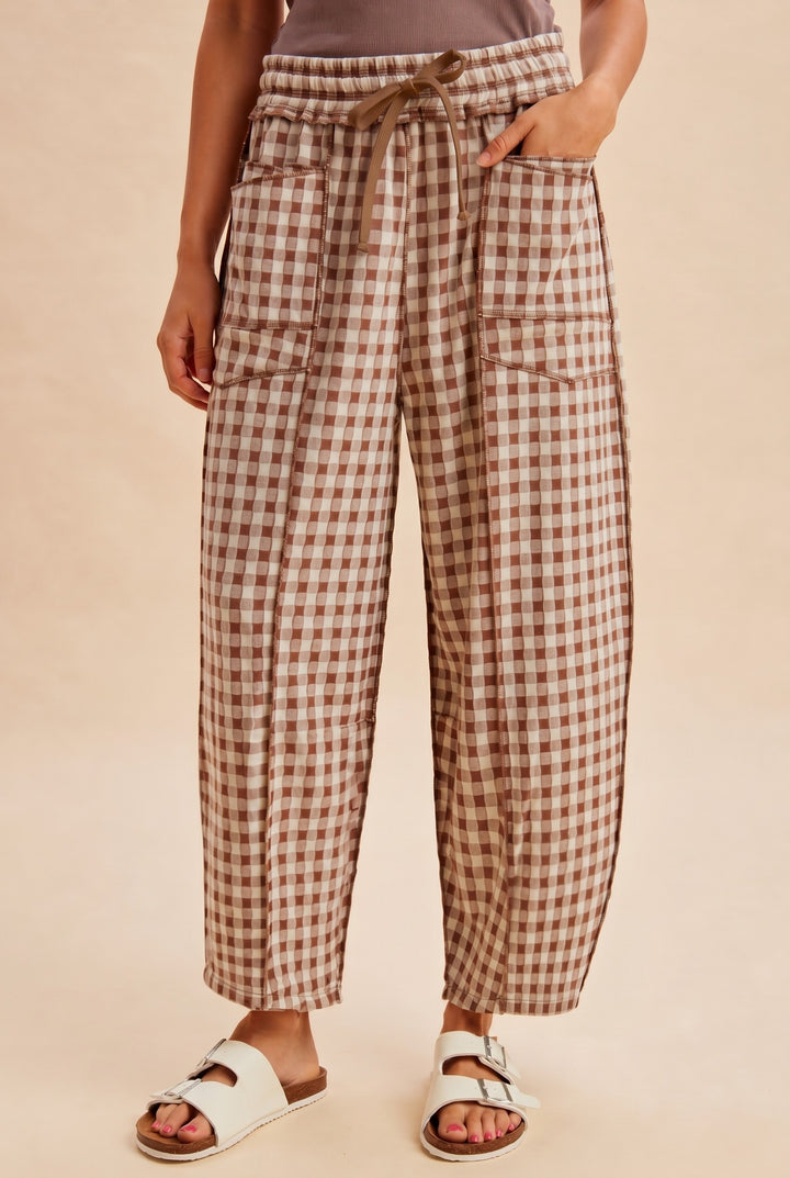 mocha brown gingham knit pants