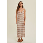 Wishlist Crochet maxi dress with mocha, taupe, and ivory striped chevron pattern 