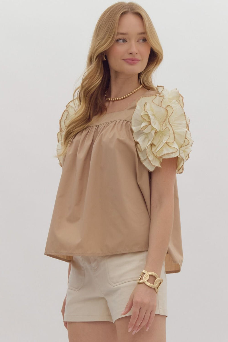 entro mocha puff sleeve top