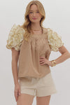 entro mocha puff sleeve top