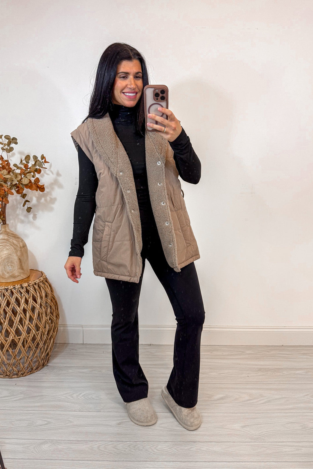 mocha reversible sherpa vest