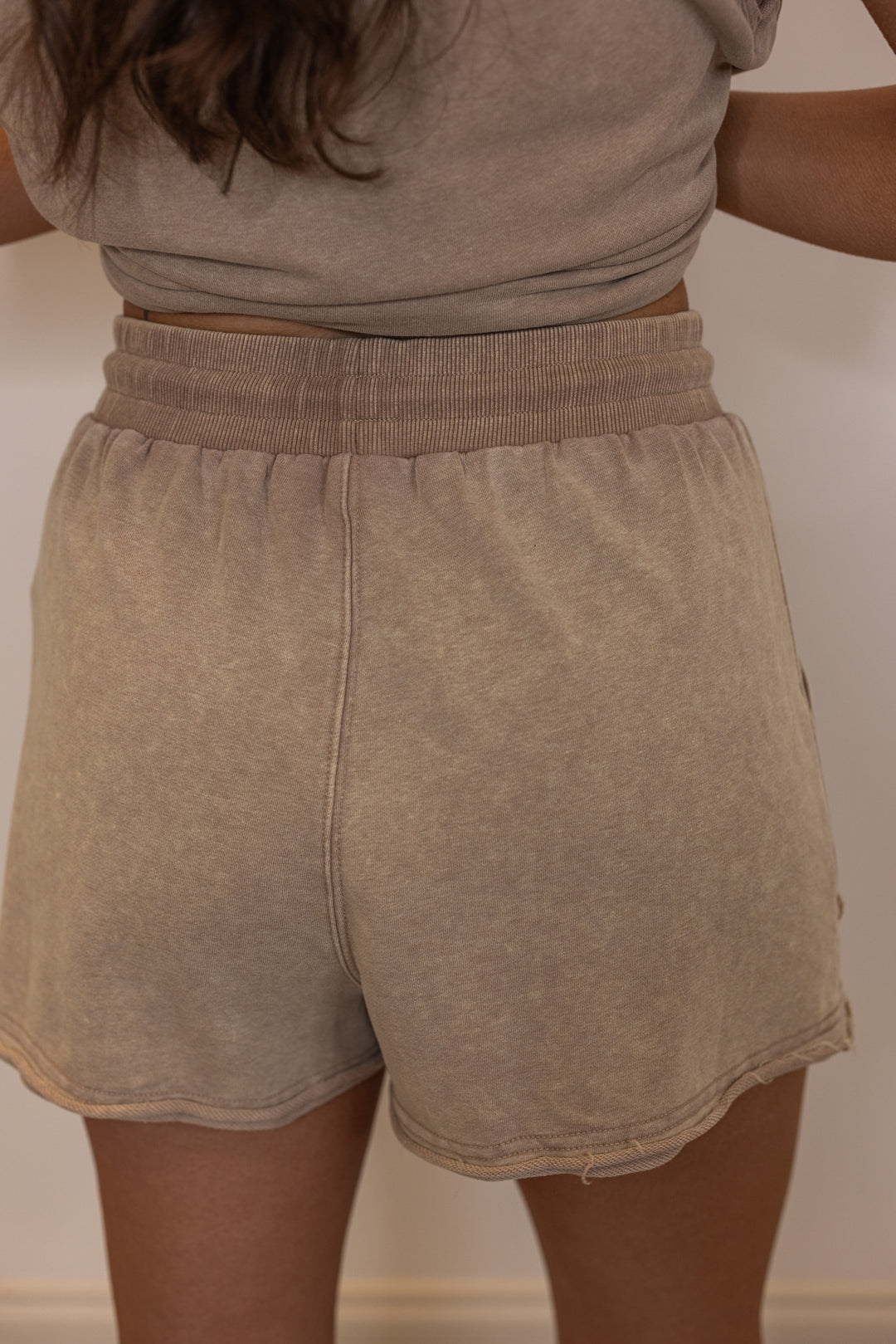 Tan cotton causal matching shorts set