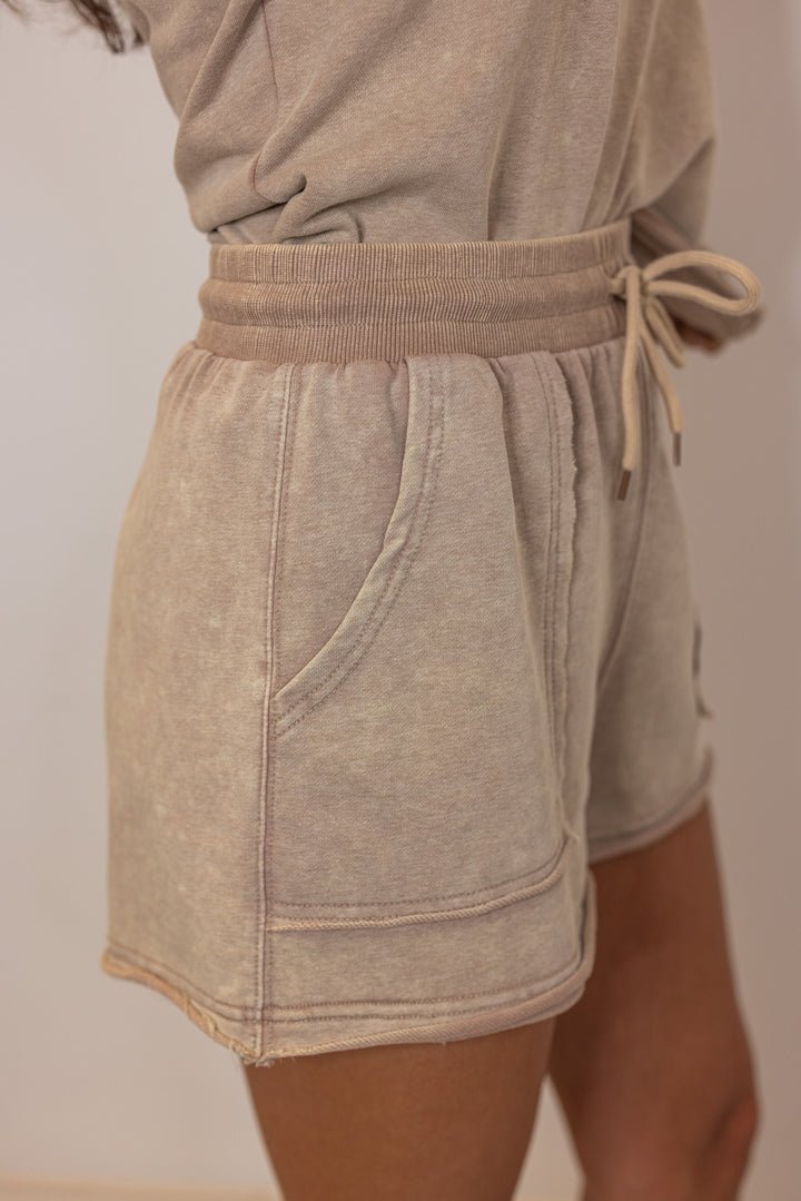 Tan cotton causal matching shorts set