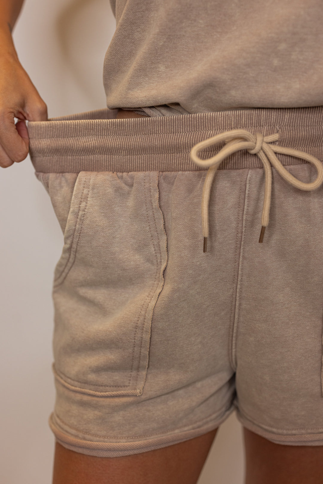 Tan cotton causal matching shorts set