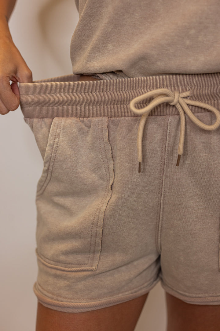 Tan cotton causal matching shorts set