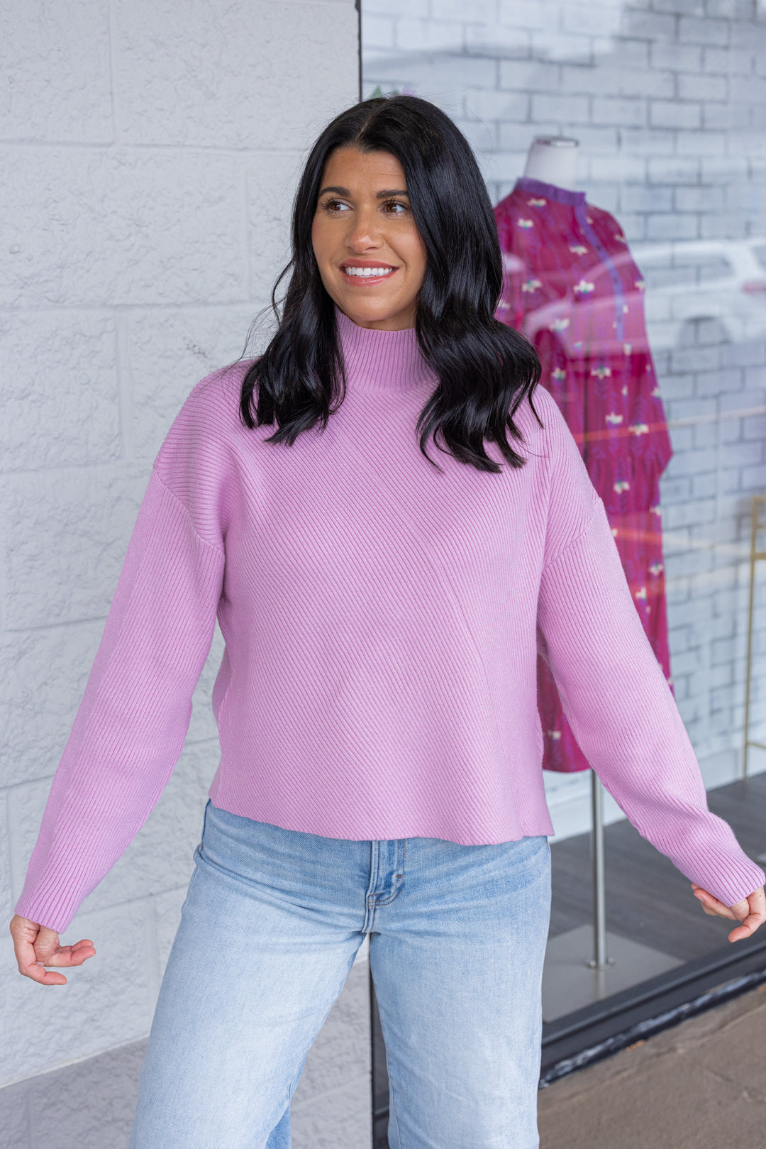 Women's frost pink diagonal ribbed knit sweater top by Hyfve