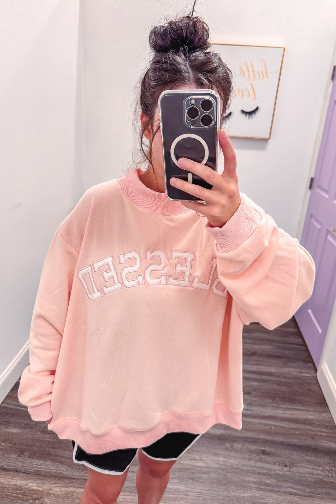 blessed mock neck park dupe sweatshirt up close