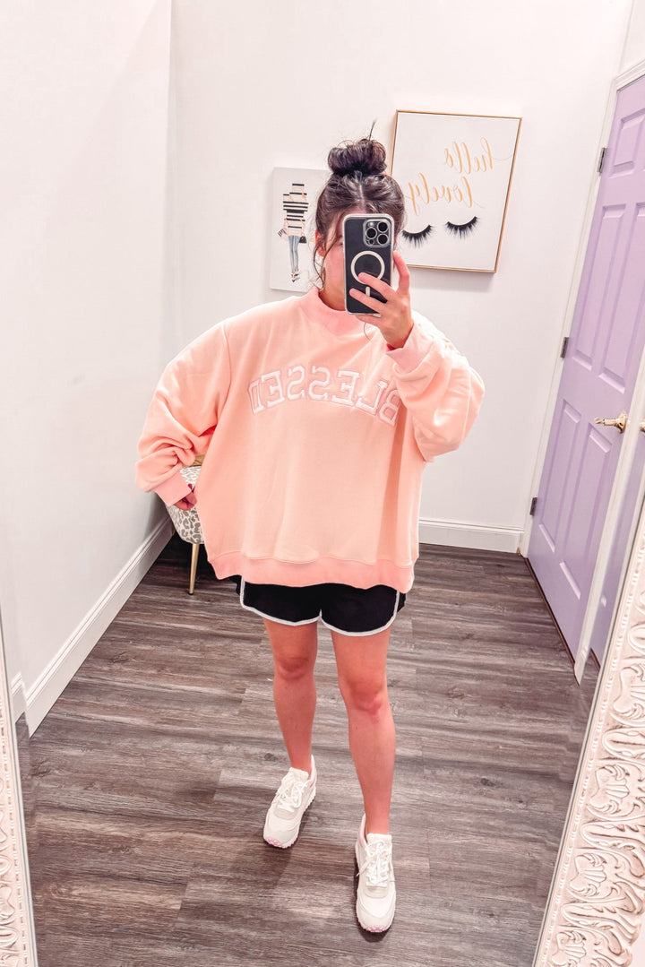 blessed mock neck park dupe sweatshirt far view