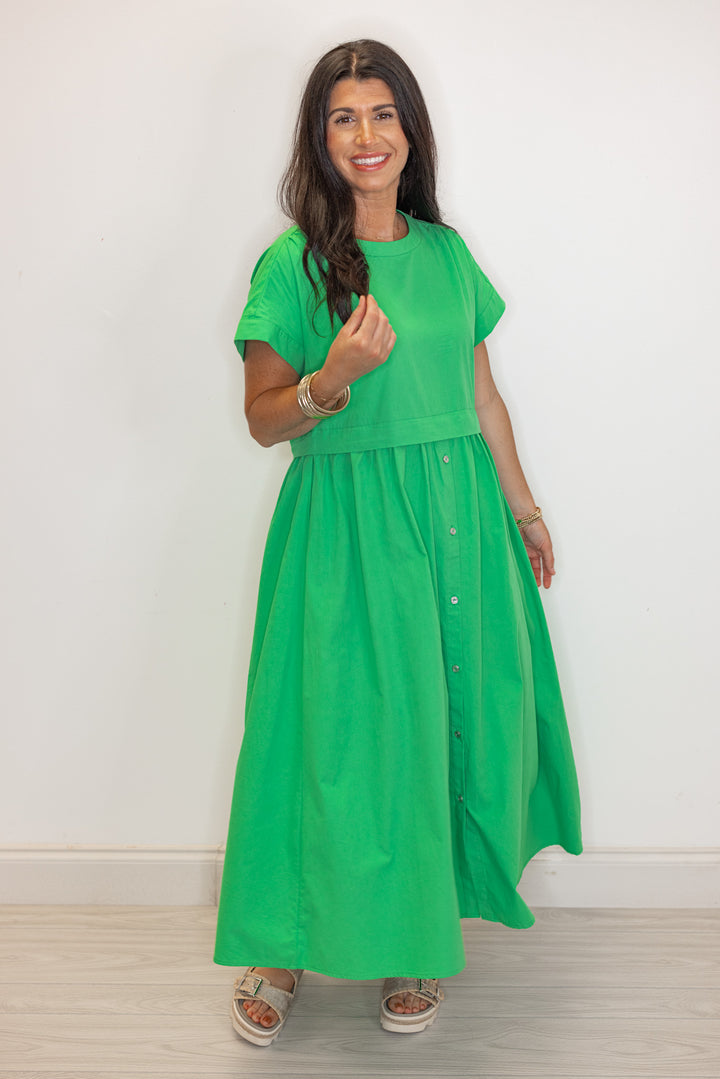 green cotton poplin midi dress