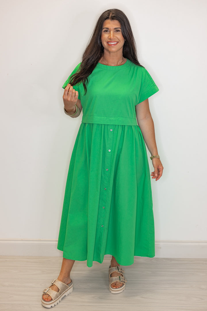 green cotton poplin midi dress