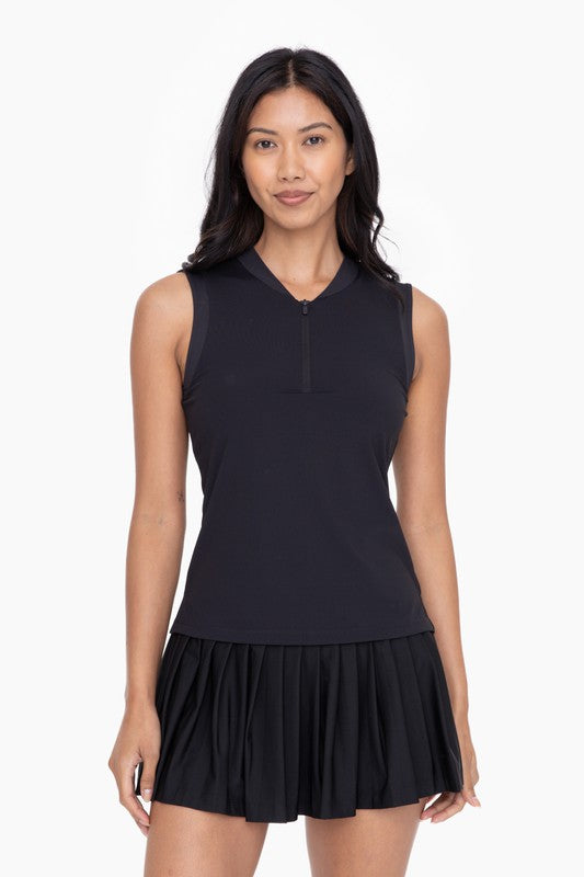 Mono B GREEN half zip mandarin collar active top active in black