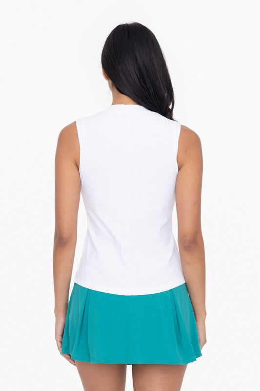 Mono B GREEN half zip mandarin collar active top active in white