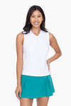 Mono B GREEN half zip mandarin collar active top active in white