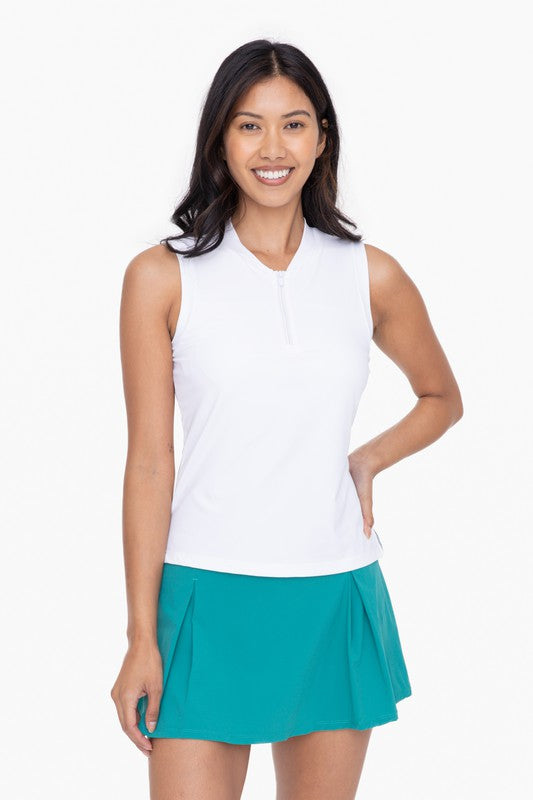 Mono B GREEN half zip mandarin collar active top active in white