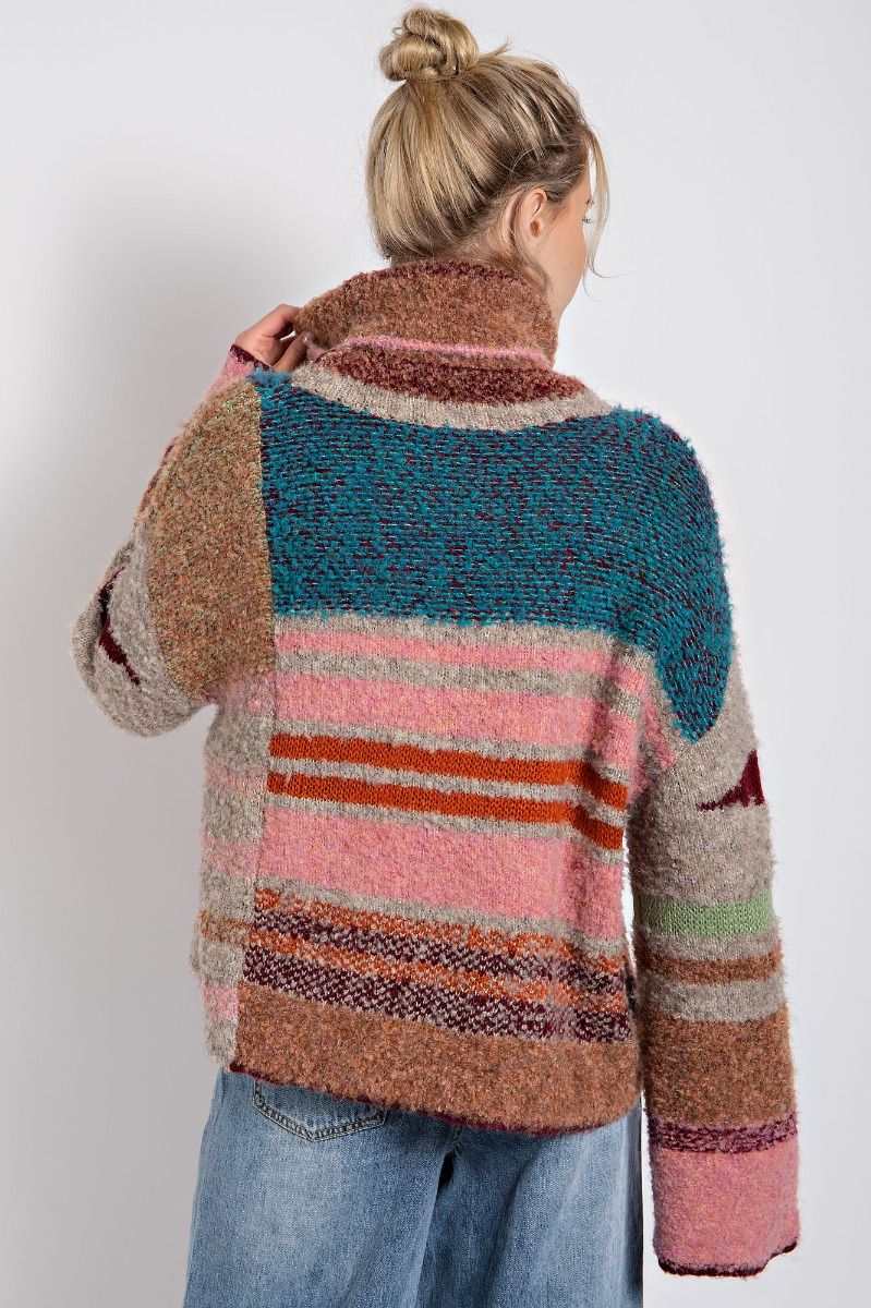 Easel Multicolor knit turtleneck sweater top