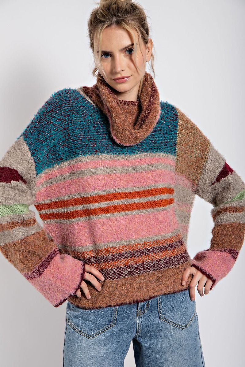 Easel Multicolor knit turtleneck sweater top